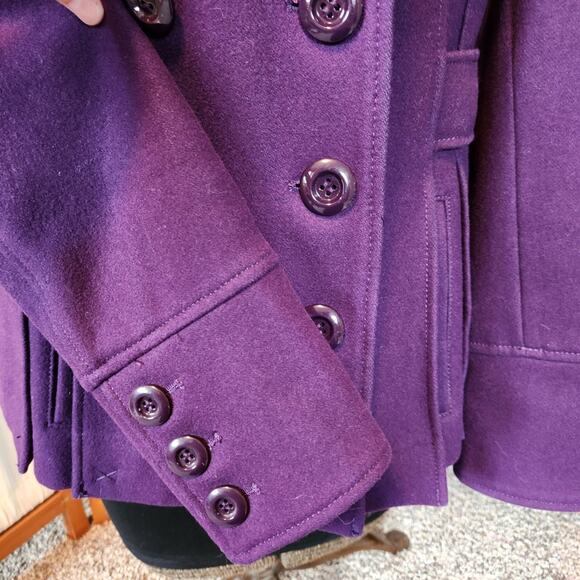 Guess Wool Blend Double Breasted Pea Coat Deep Purple Size Medium - Picture 11 of 16